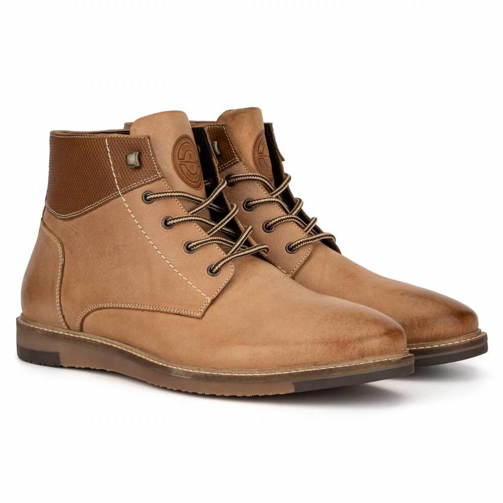 NEW RESERVED FOOTWEAR NEW YORK men's pion leather dress boots in tan